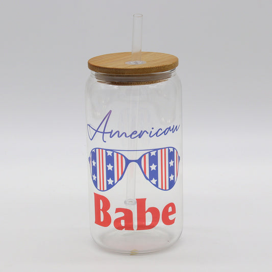 American Babe | Babe | Glass Can | America | Pass me a Cold One | July | patriotic | Red White Blue