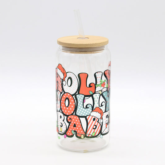 Holly Jolly Mama | Happy Holidays | Glass | Iced Coffee