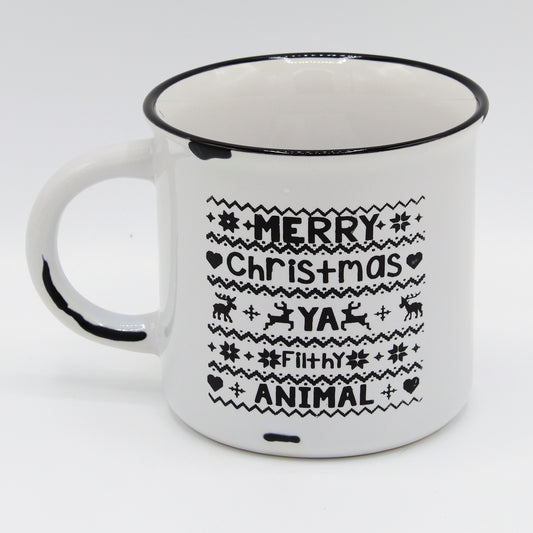 Ugly Christmas Sweater | Christmas Sweater | Ya Filthy Animal | Hand Painted | Coffee Mug | Ceramic Distressed Mug