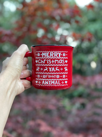 Ugly Christmas Sweater | Christmas Sweater | Ya Filthy Animal | Hand Painted | Coffee Mug | Ceramic Distressed Mug